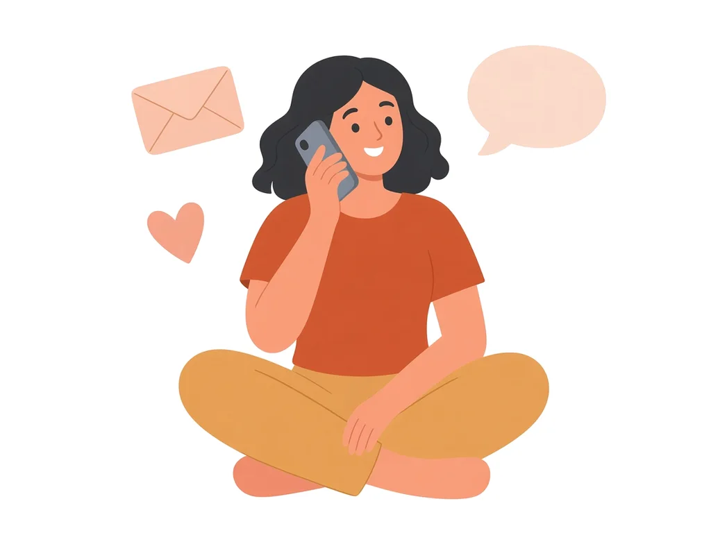 Ilustración de una joven sonriente que habla por teléfono